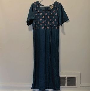 Floral Embroidered Denim Dress